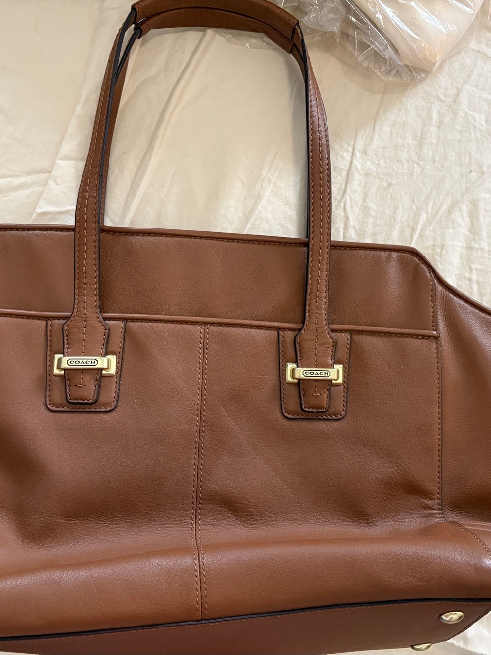 Coach Brown Leather Tote with Gold Hardware
